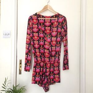 FARM Rio Pink and Black Floral Women's Romper
